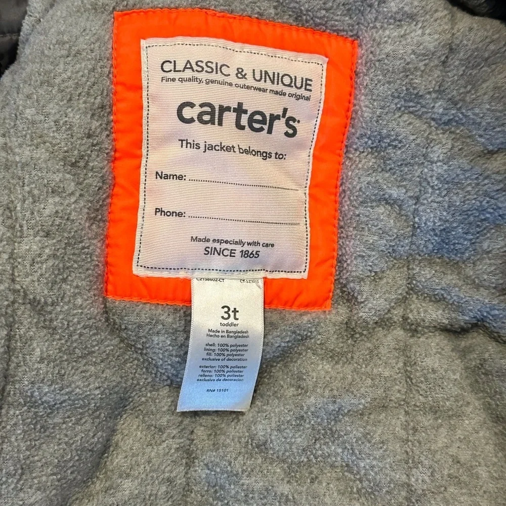 Carter’s Boys 3T Insulated Orange and Gray Winter Zip Up Jacket